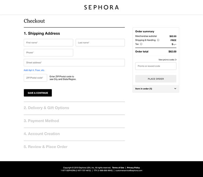 Sephora Checkout Page