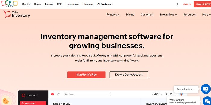 Zoho inventory home page