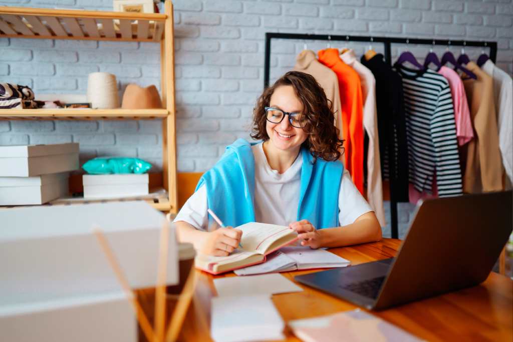 Woman managing ecommerce business from home